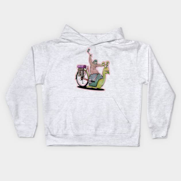 Sloth bicycle touring pickpacking Kids Hoodie by mailboxdisco